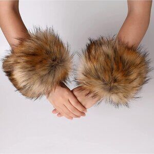 Elegant Faux Fur Cuff Mittens - Brown